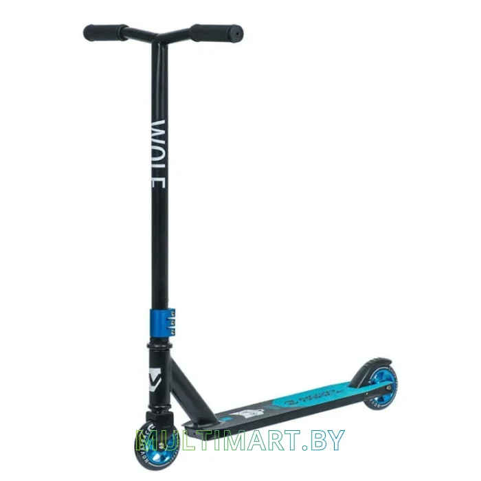 Самокат Novatrack Wolf EL Alloy 100A.WOLF.BBL22 (черный/синий. 2022)